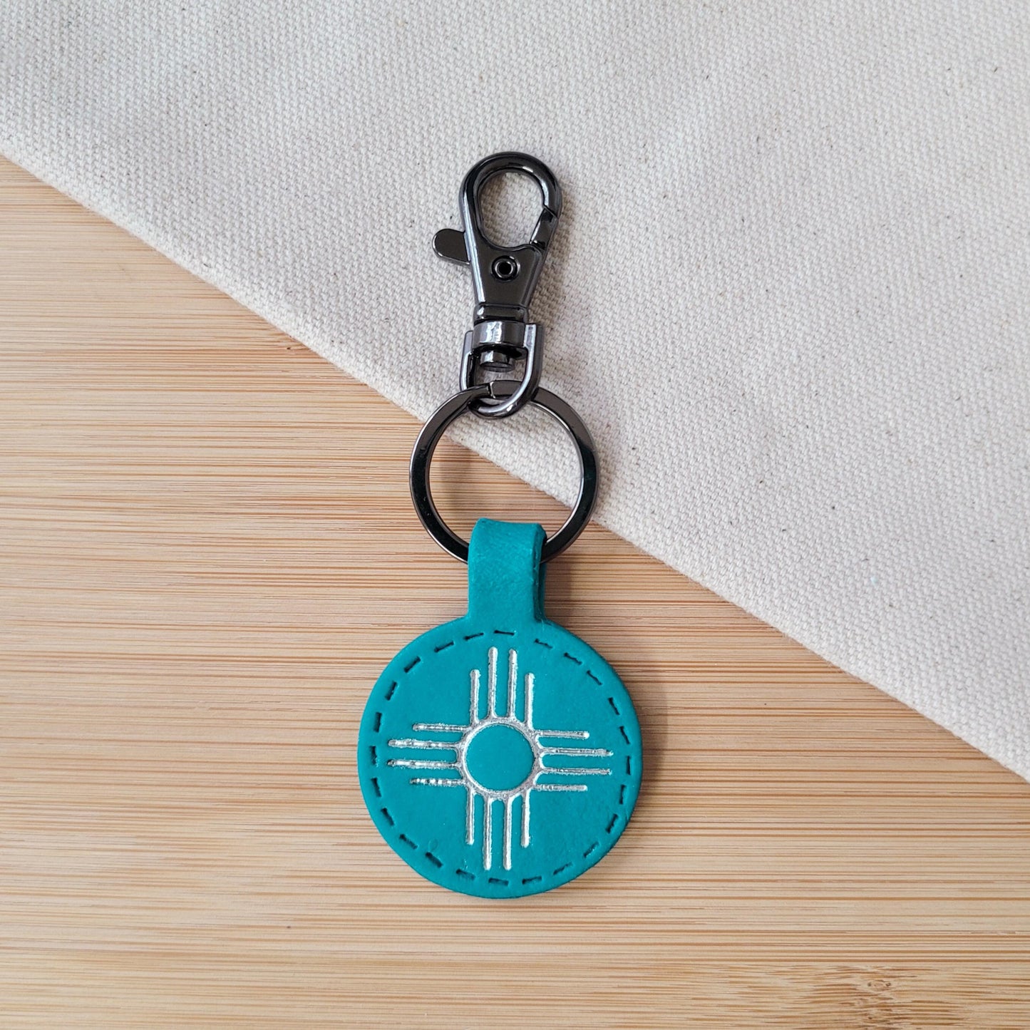 Teal Zia Keychain