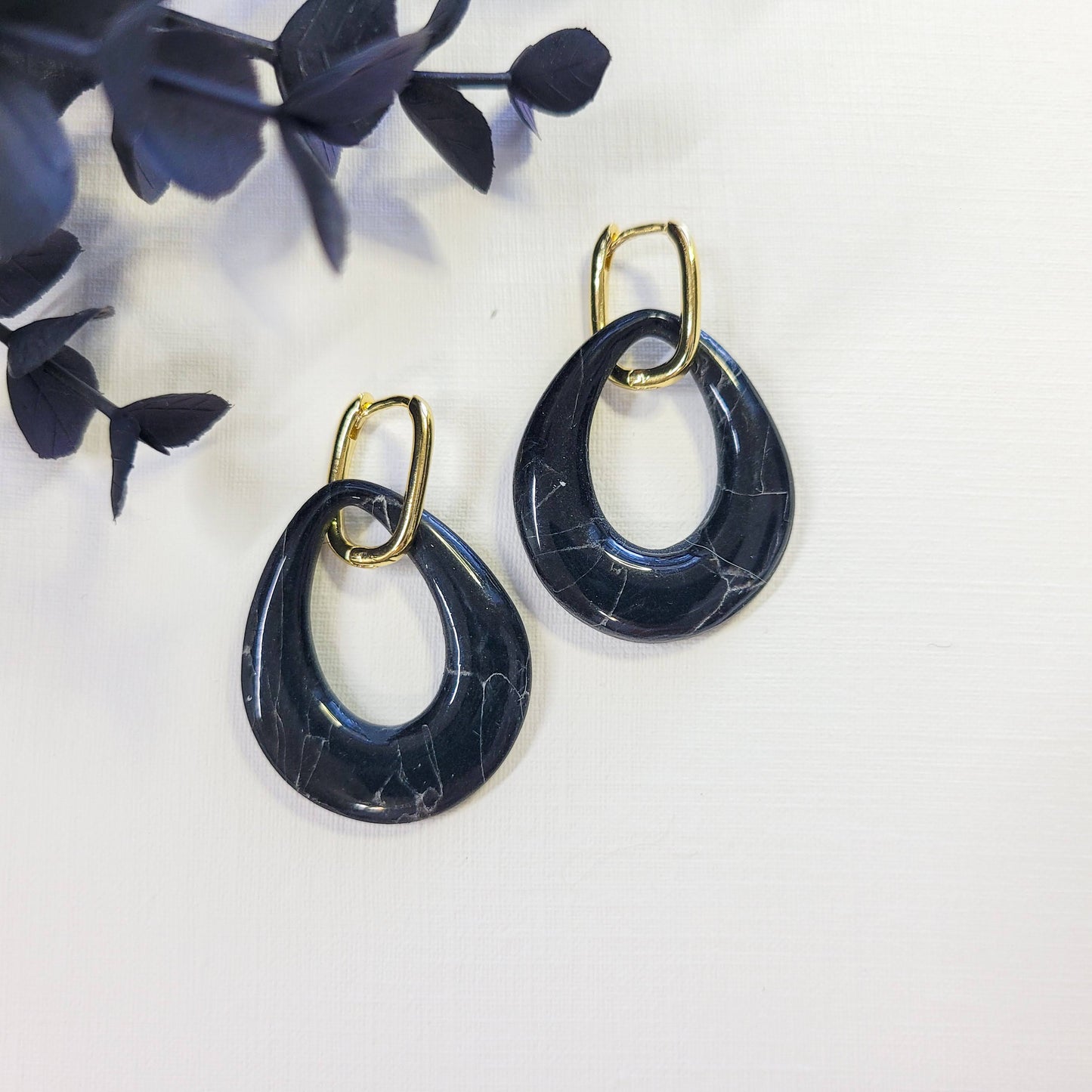 Gold Marble Hoops