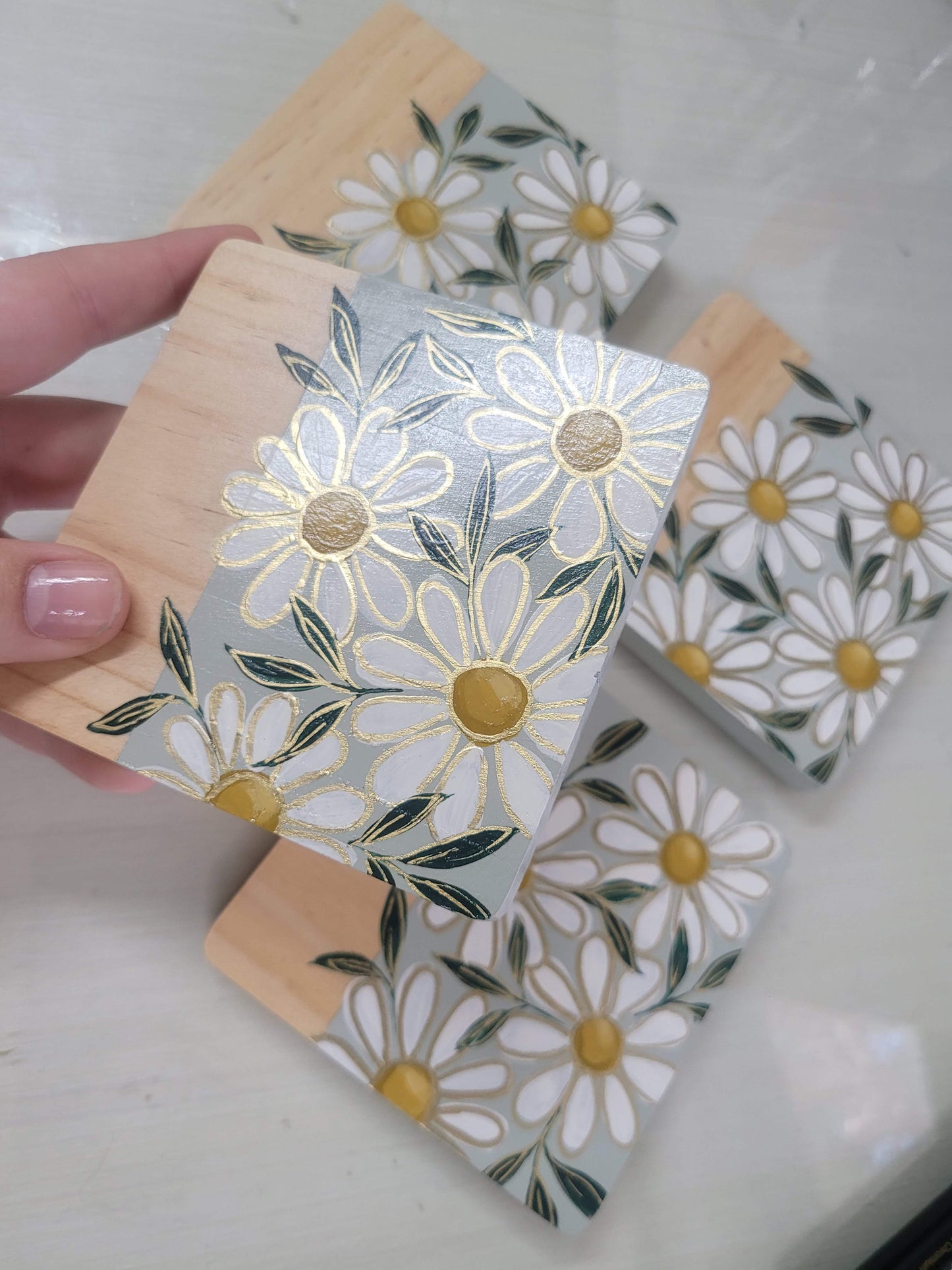 Light Green Daisy Coaster Set