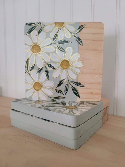 Light Green Daisy Coaster Set