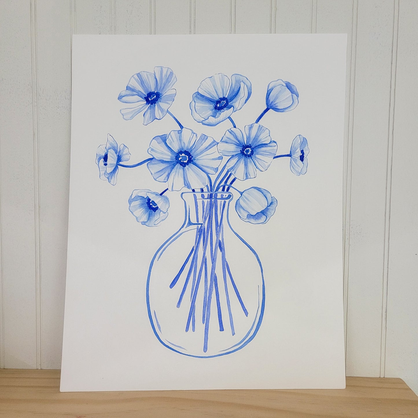 Monochrome Blue Poppies Original