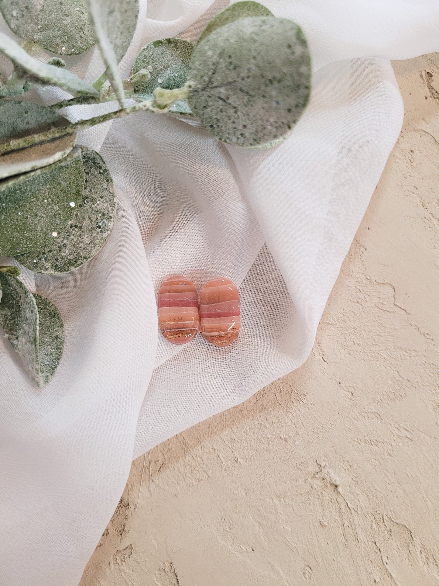 Pink Agate Oval Stud