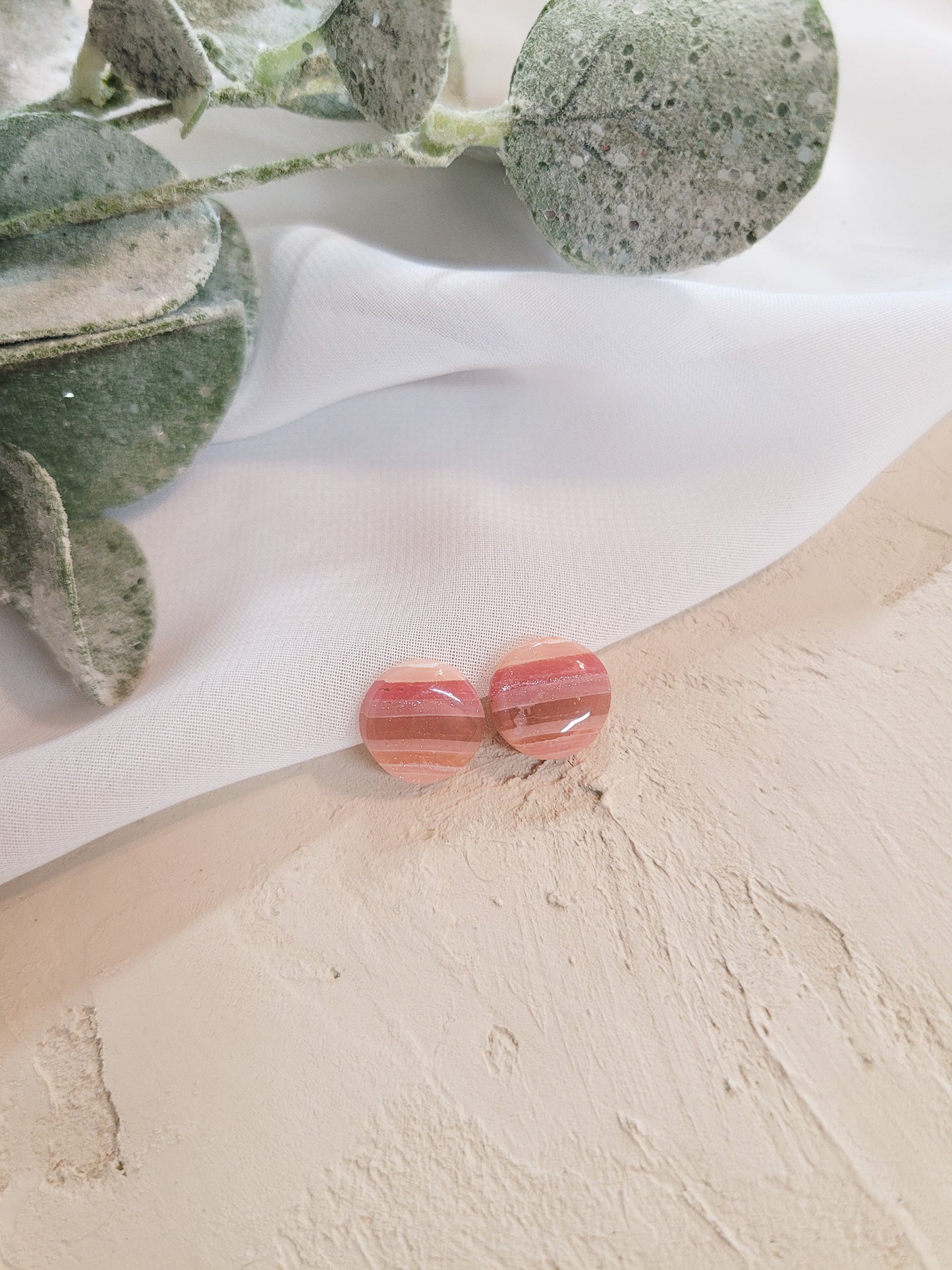 Pink Agate Circle Stud