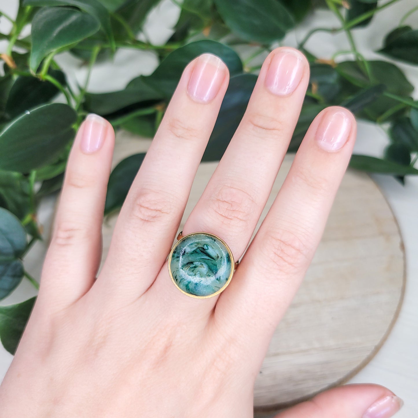 Tree Moss Agate Adjustable Ring