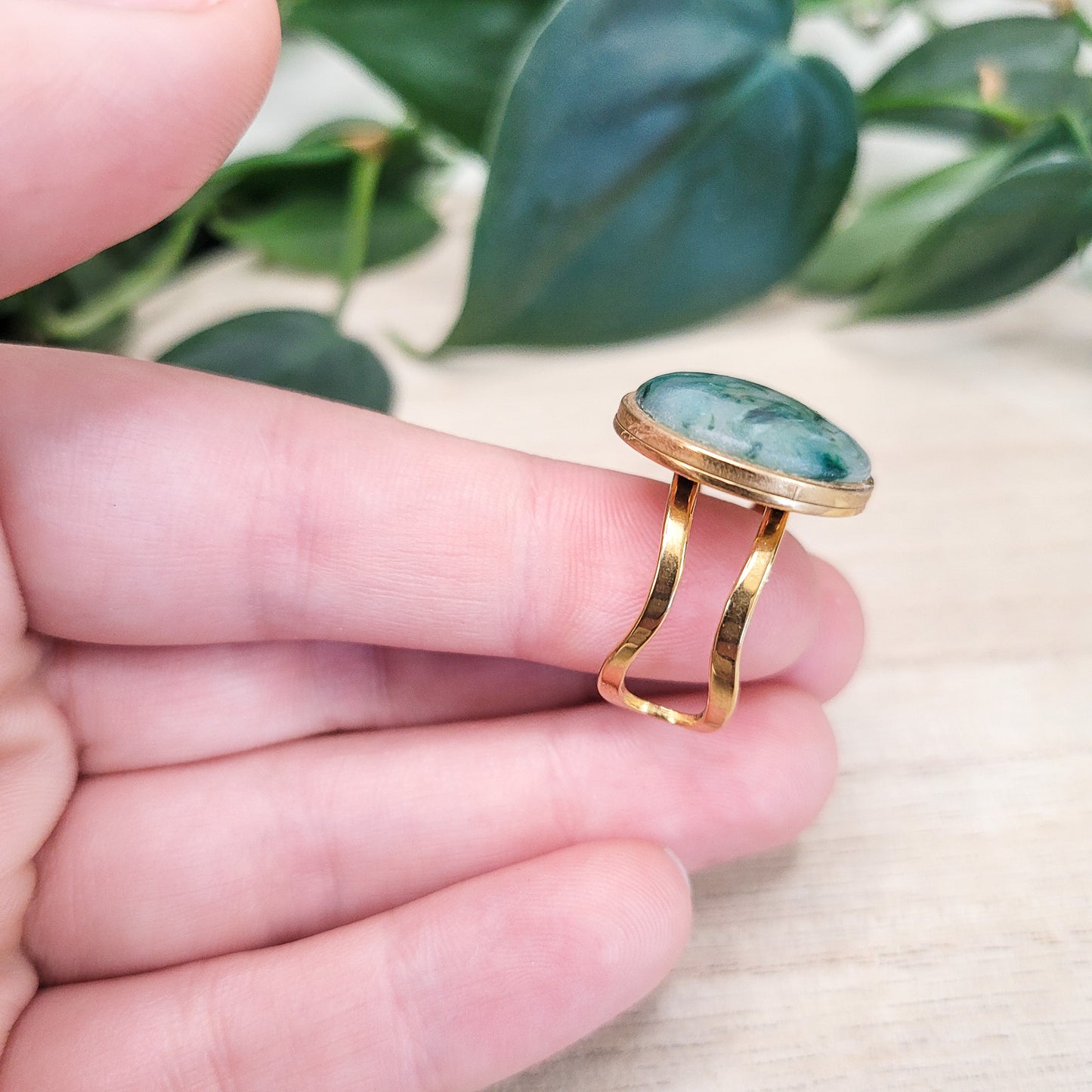 Tree Moss Agate Adjustable Ring