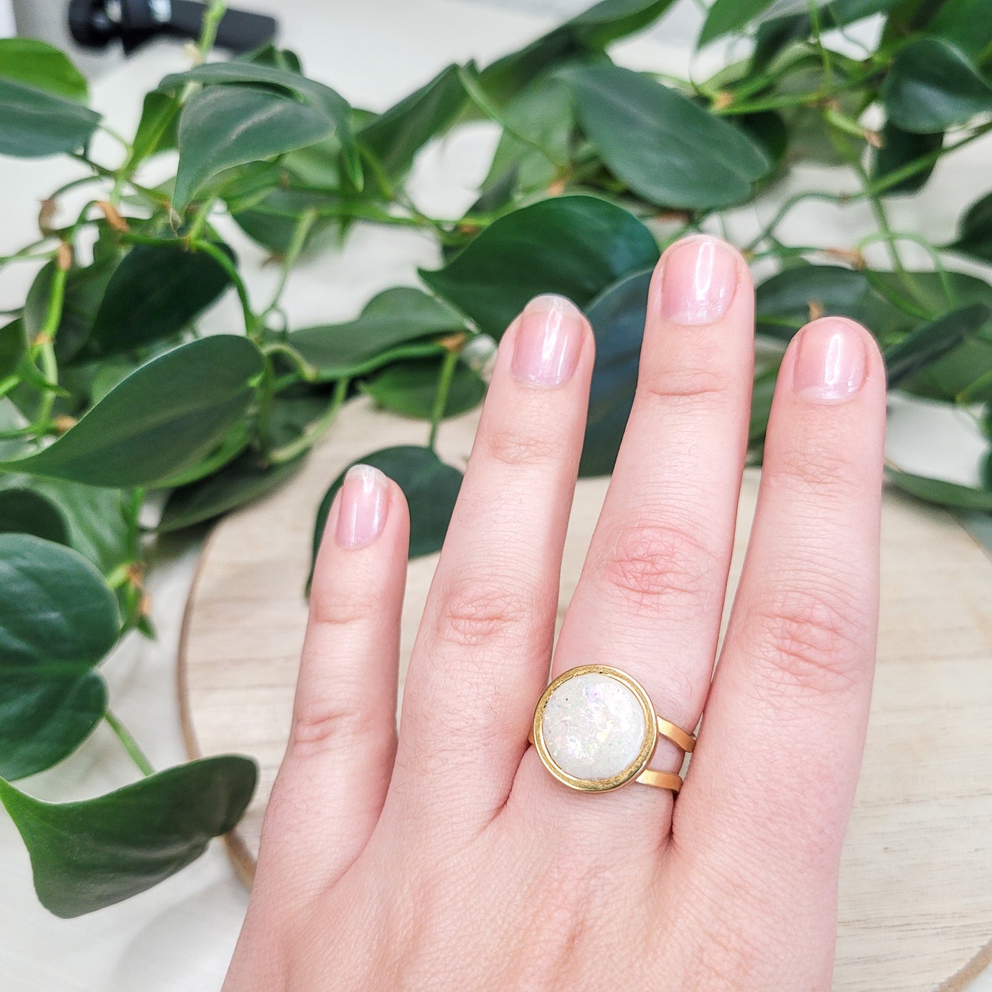 Opal Pearlescent Adjustable Ring