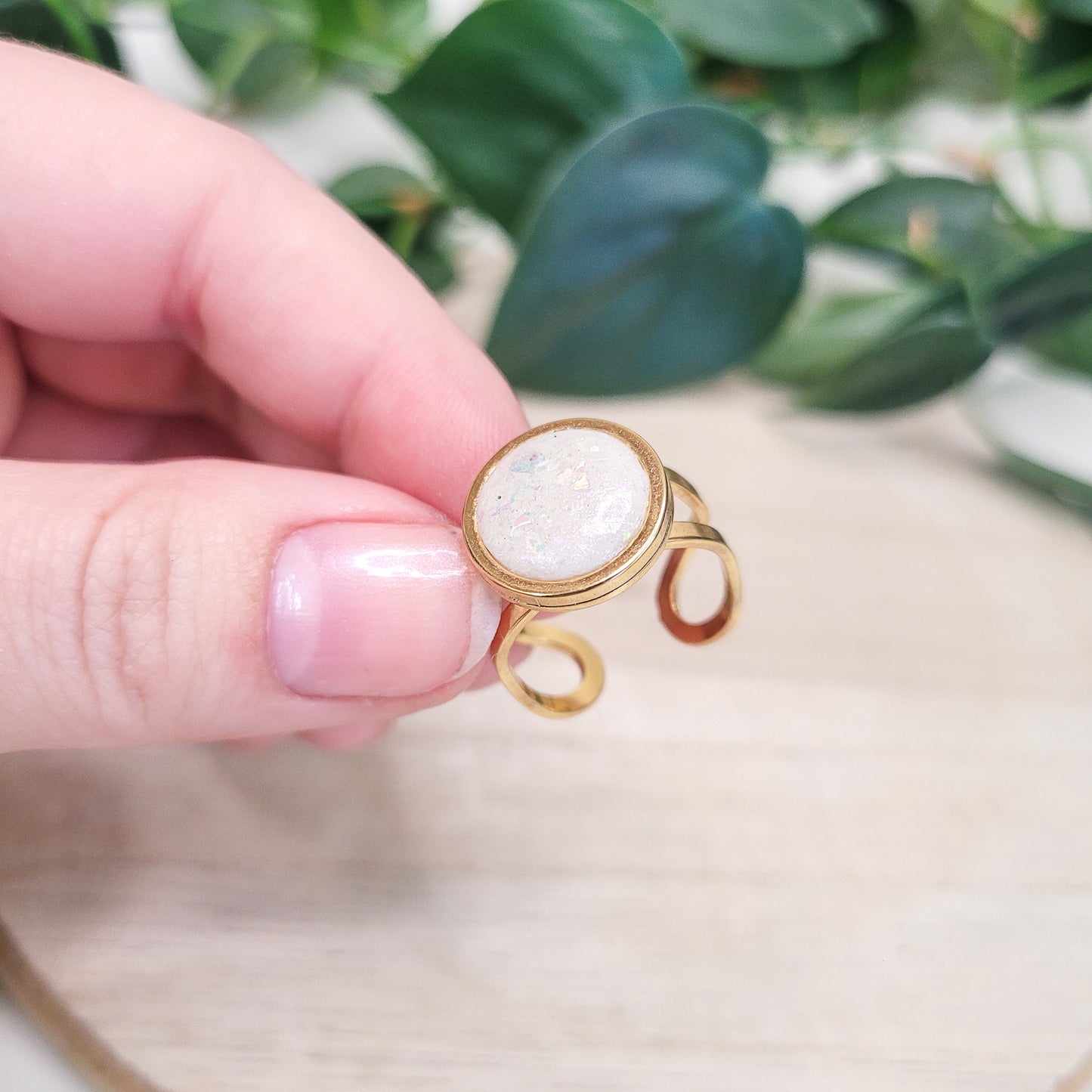 Opal Pearlescent Adjustable Ring