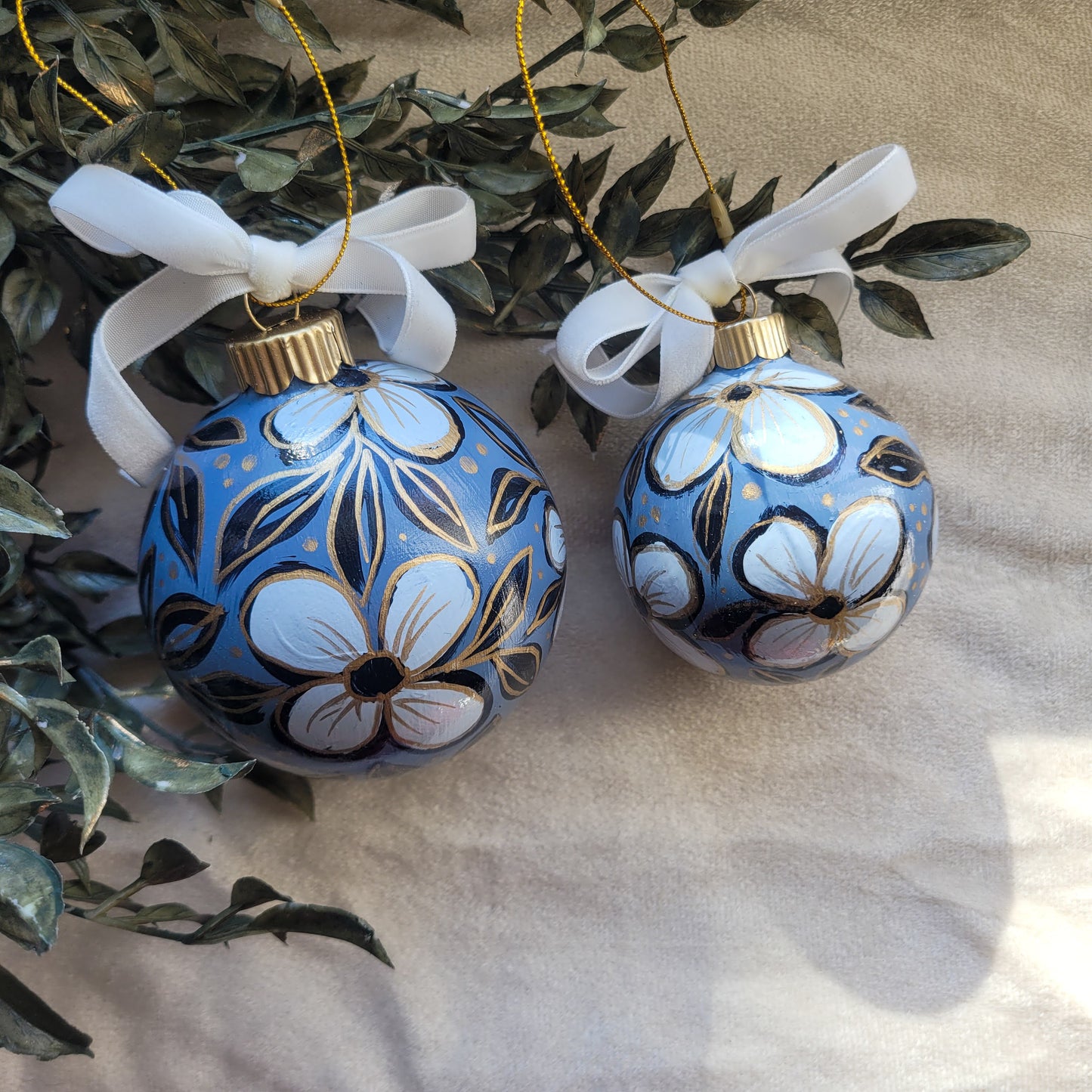 Dusty Blue Floral Glass Ornament