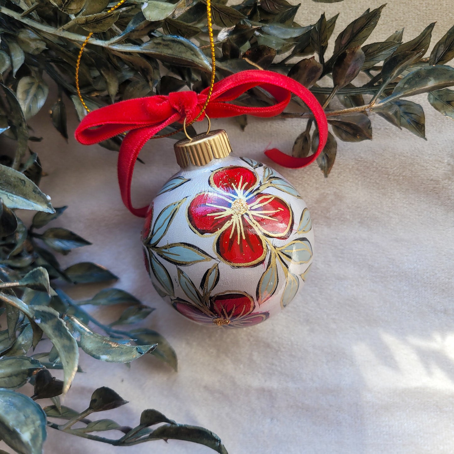 Red Floral Glass Ornament