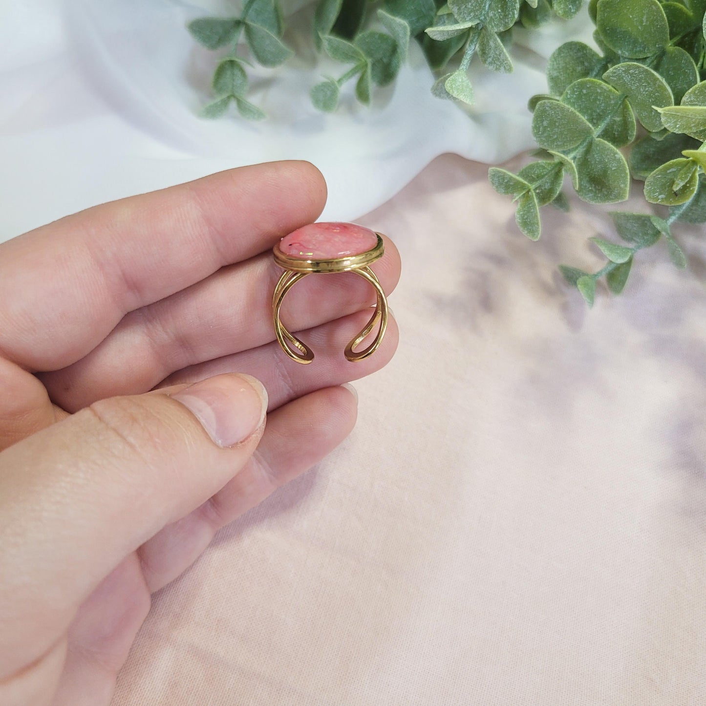 Pink Opal Adjustable Ring