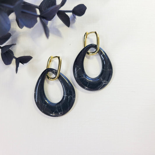Gold Marble Hoops