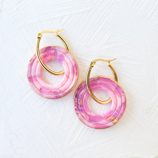 Magenta Agate Circle Hoop