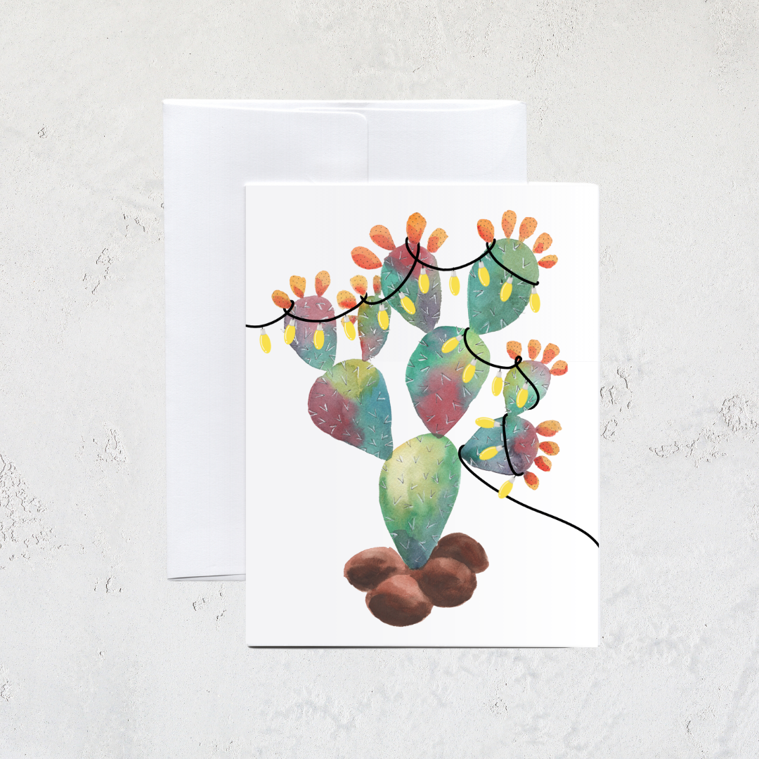 Prickly Pear Christmas Lights Greeting Card