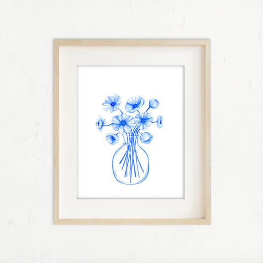 Monochrome Blue Poppies